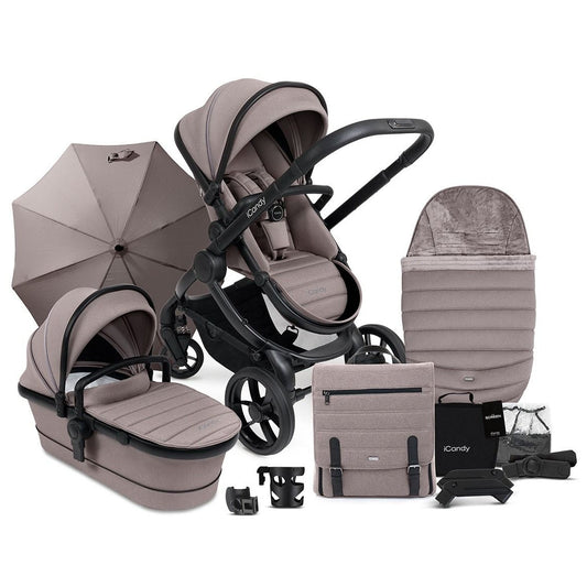 iCandy Peach 7 Complete Luxury Single to Double Pushchair & Travel System Ready Bundle, Porcini