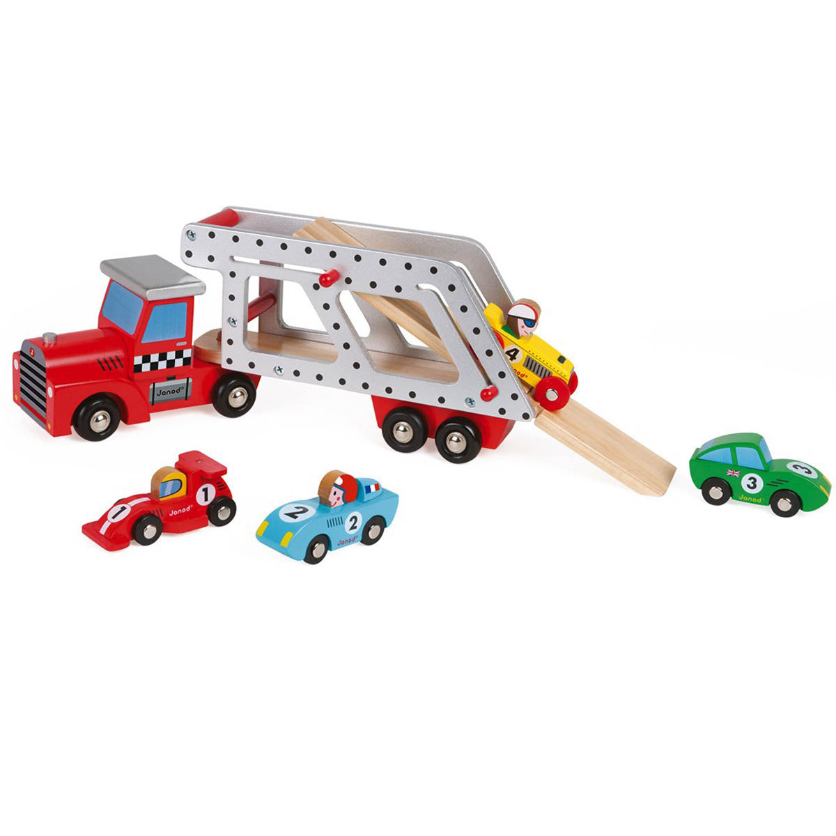 Janod Story 4 Cars Transporter Lorry