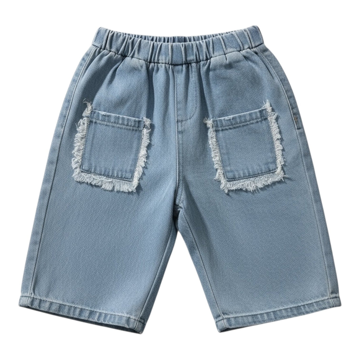Lightweight Washed Denim Trousers with Frayed Pocket Detail