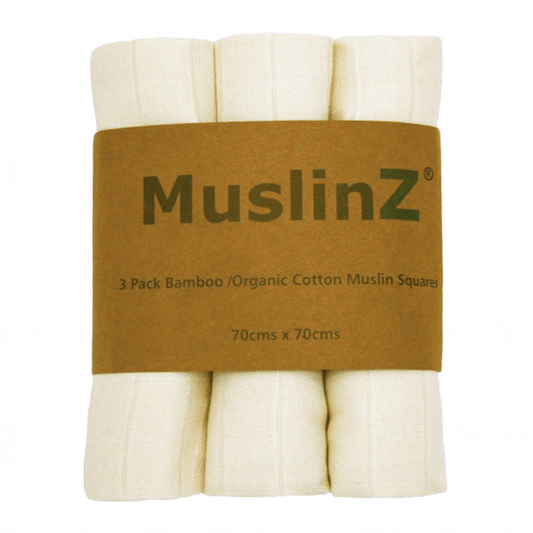MuslinZ Bamboo & Organic Cotton Muslin Squares Unbleached (3pk)