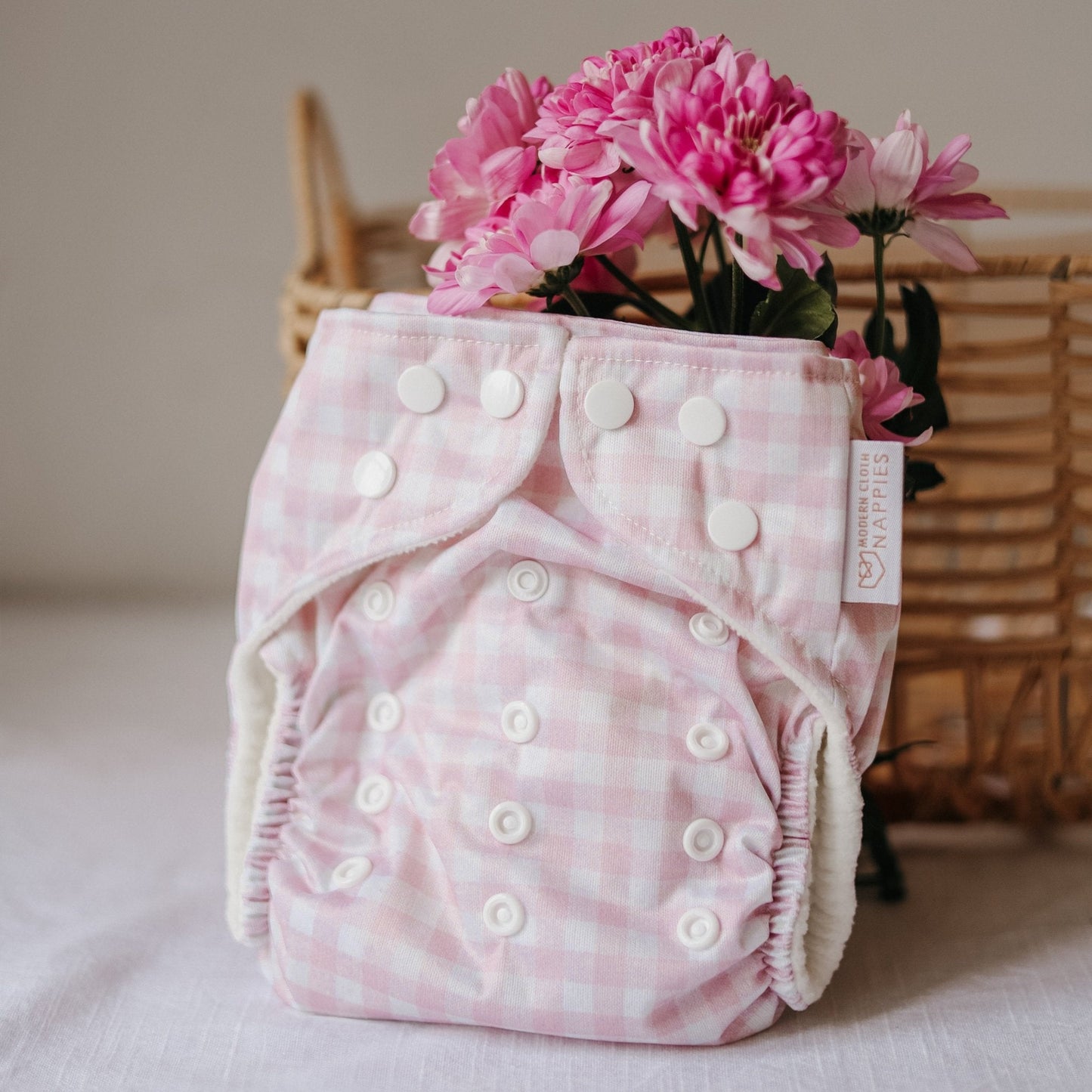 One Size All-In-One Reusable Cloth Nappy - Rose Gingham