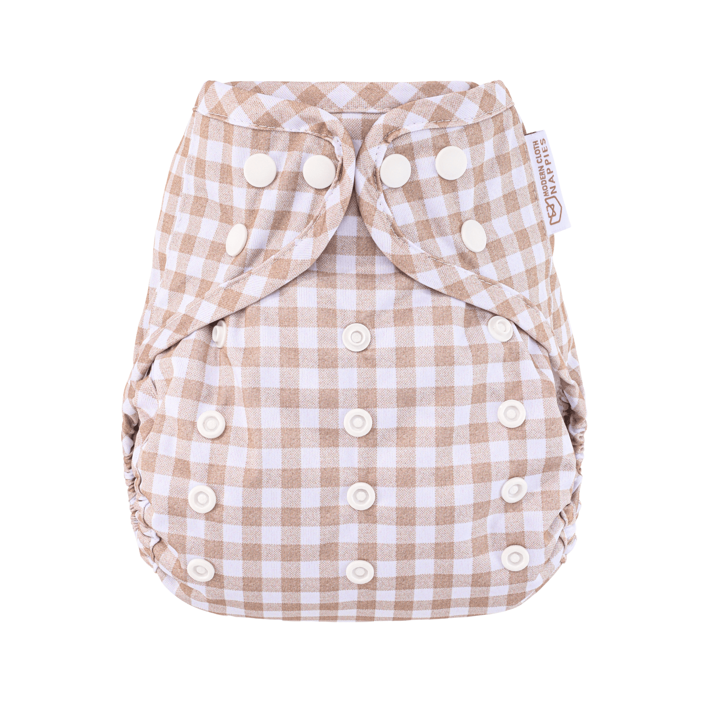 One Size Reusable Cloth Nappy Wrap - Gingham Taupe