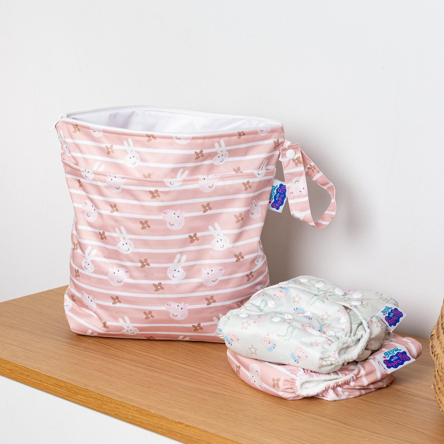 Peppa Pig Grab & Go Nappy Wet Bag - Blush Stripe