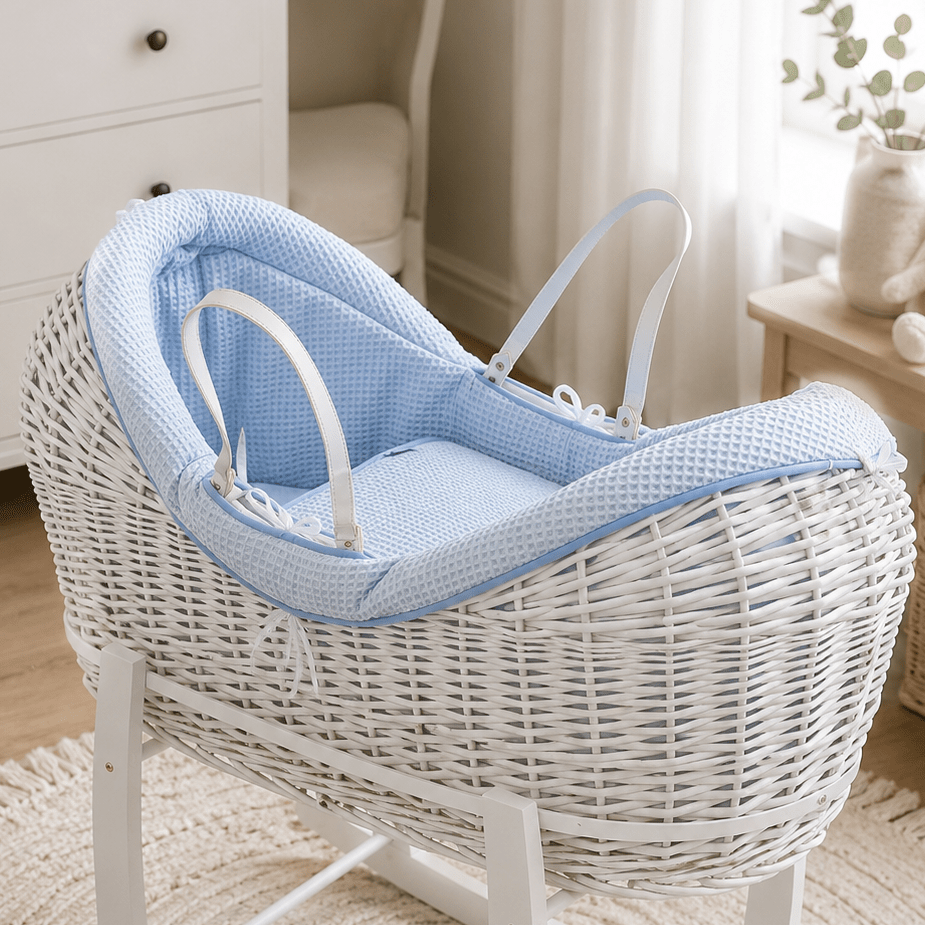 Pod Blue Waffle Moses Basket Bedding Set (Basket Not Included!)
