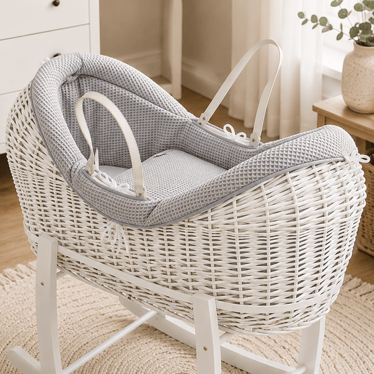 Pod Grey Waffle Moses Basket Bedding Set (Basket Not Included!)