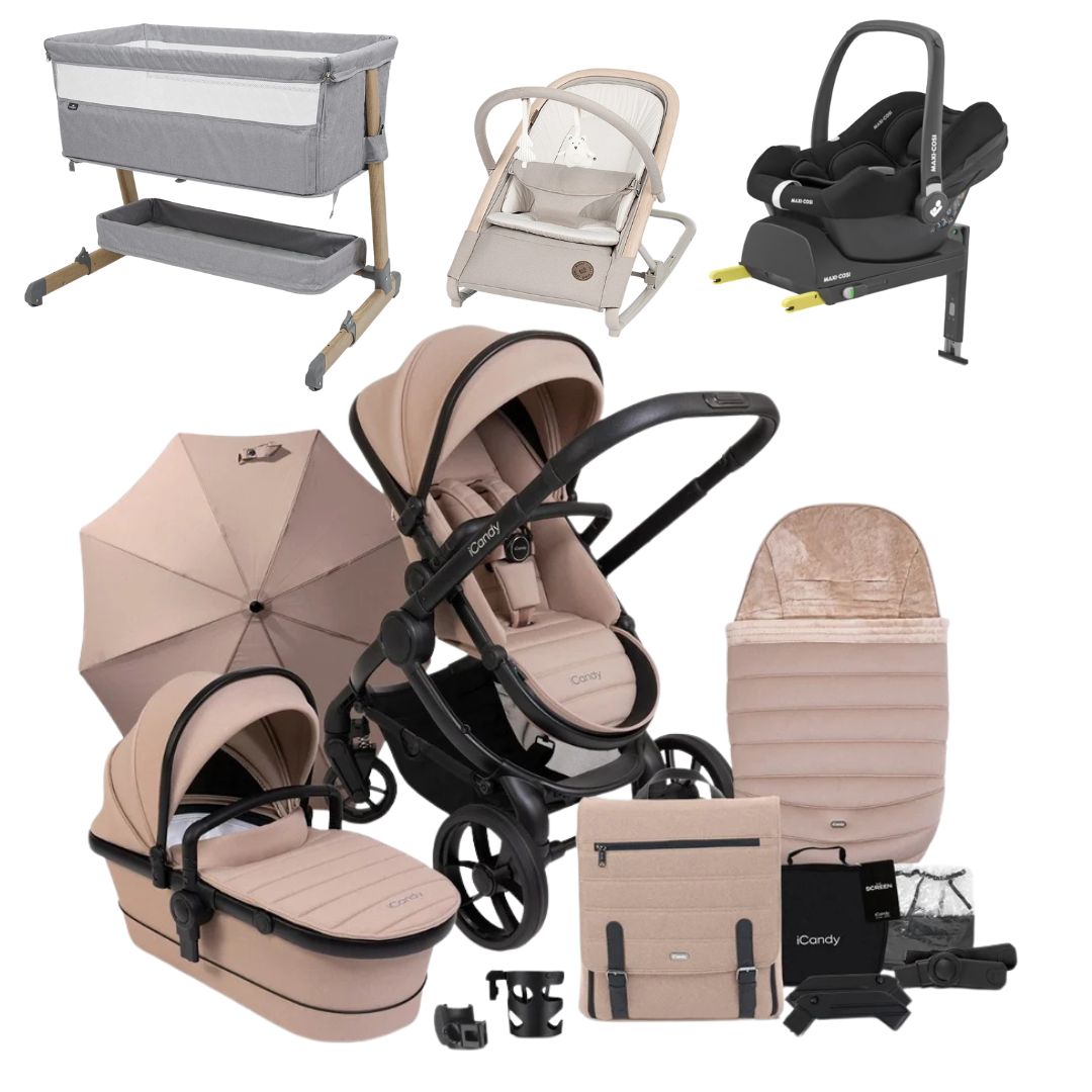 iCandy Peach 7 Premium Bundle With Maxi-Cosi Car Seat And Bouncer And Bedside Crib