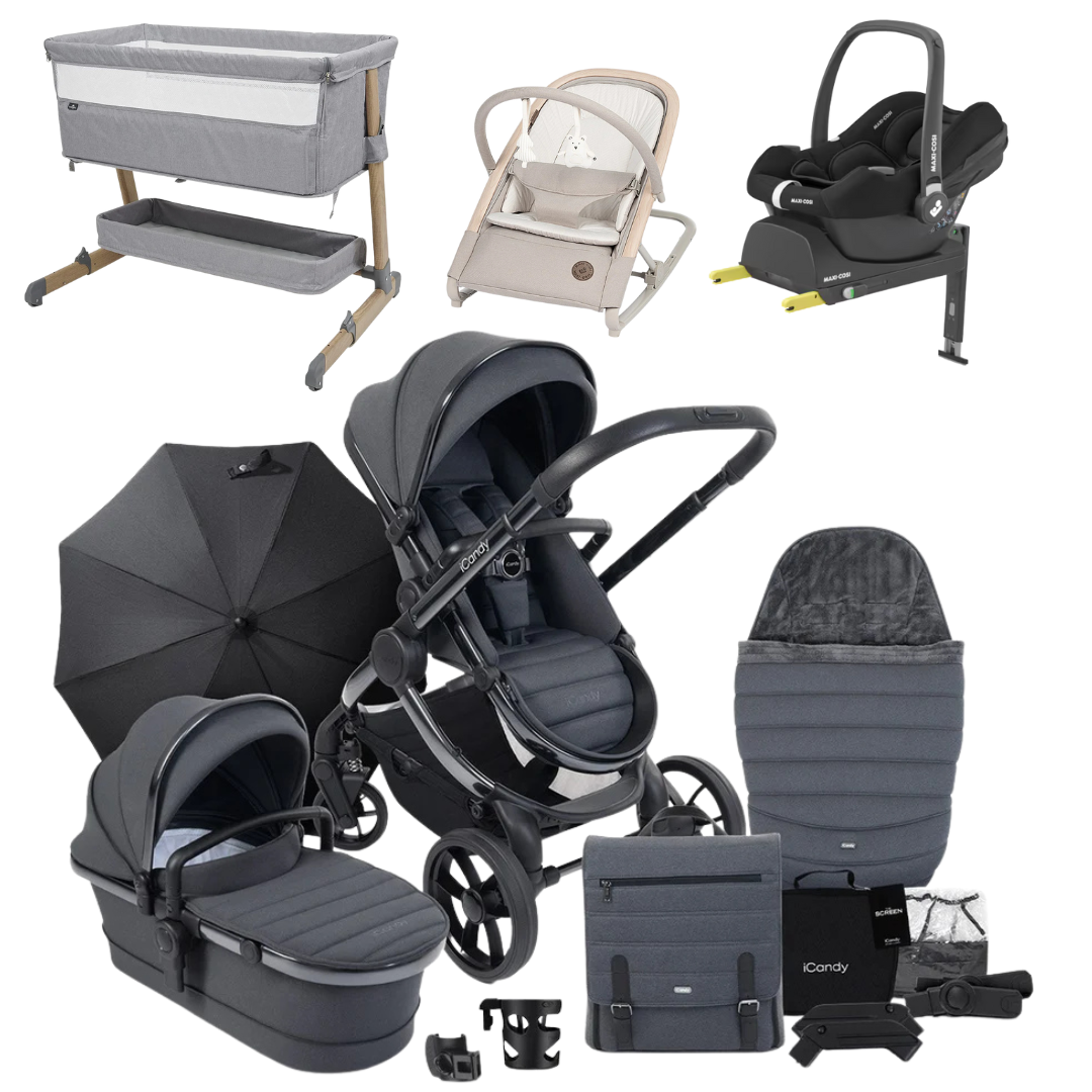 iCandy Peach 7 Premium Bundle With Maxi-Cosi Car Seat And Bouncer And Bedside Crib