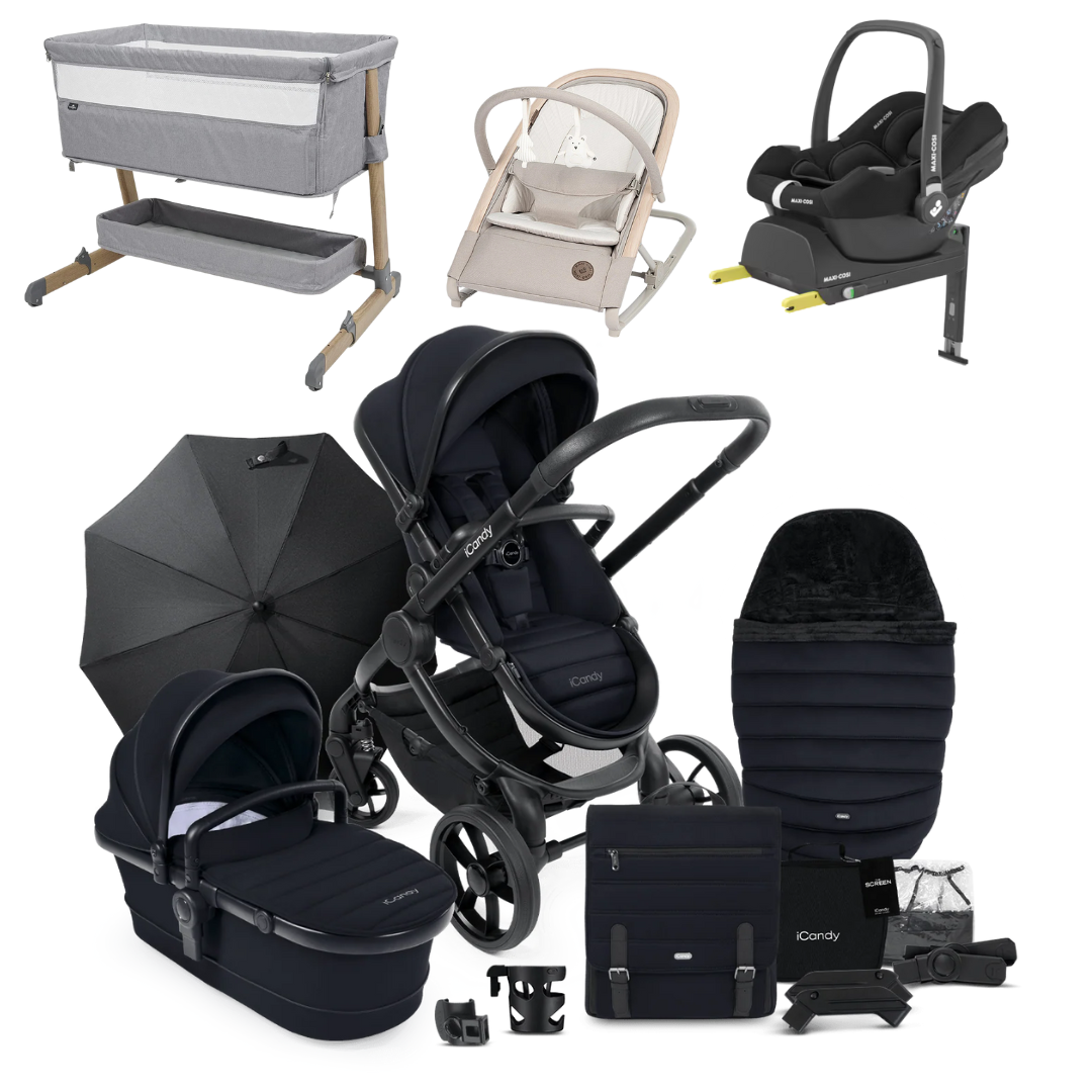 iCandy Peach 7 Premium Bundle With Maxi-Cosi Car Seat And Bouncer And Bedside Crib