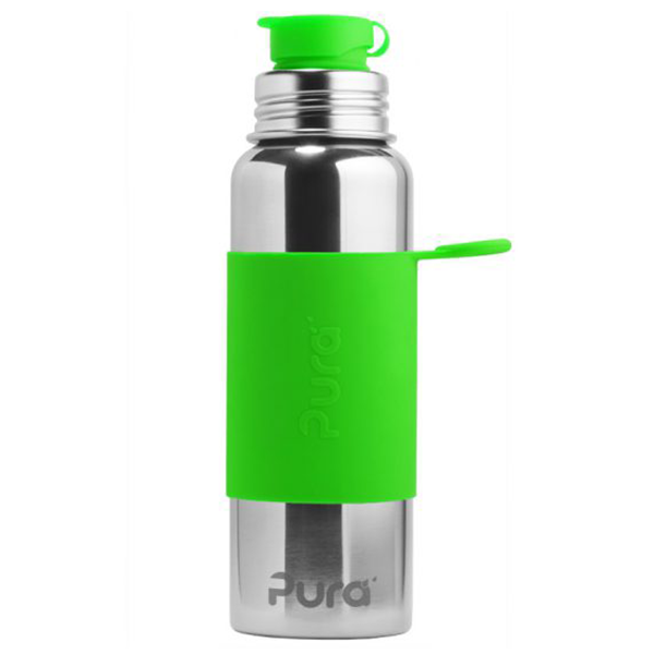 Pura Sports Top 28oz Stainless Steel Bottle - Green Sleeve