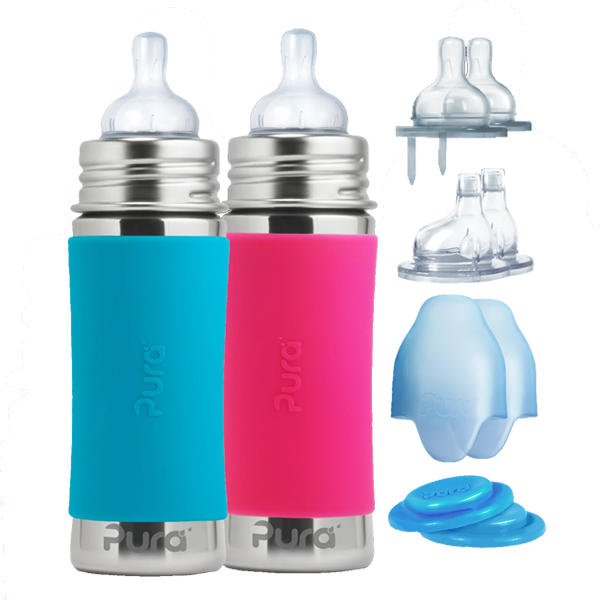 Pura Kiki 11oz Infant Starter Set (3m-18m) Aqua-Pink