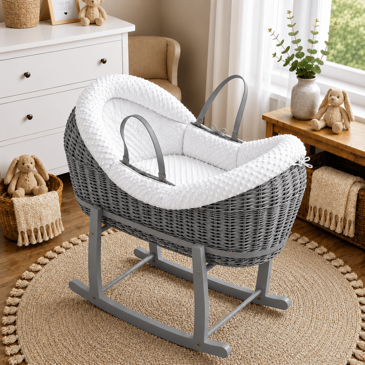 Wicker Deluxe Pod Baby Moses Basket With Stand