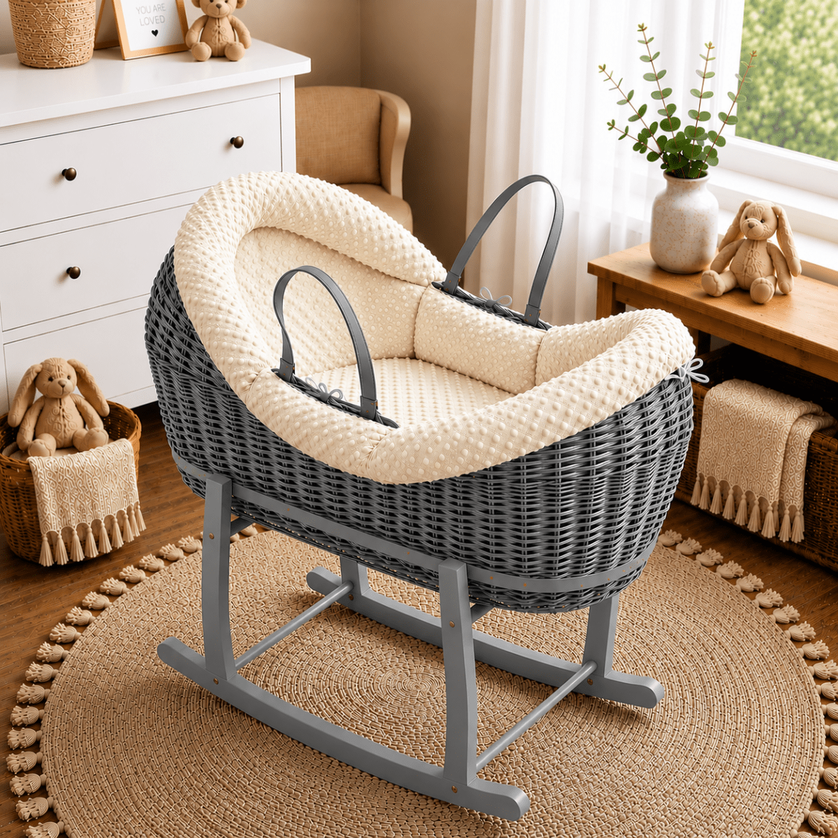 Wicker Deluxe Pod Baby Moses Basket With Stand