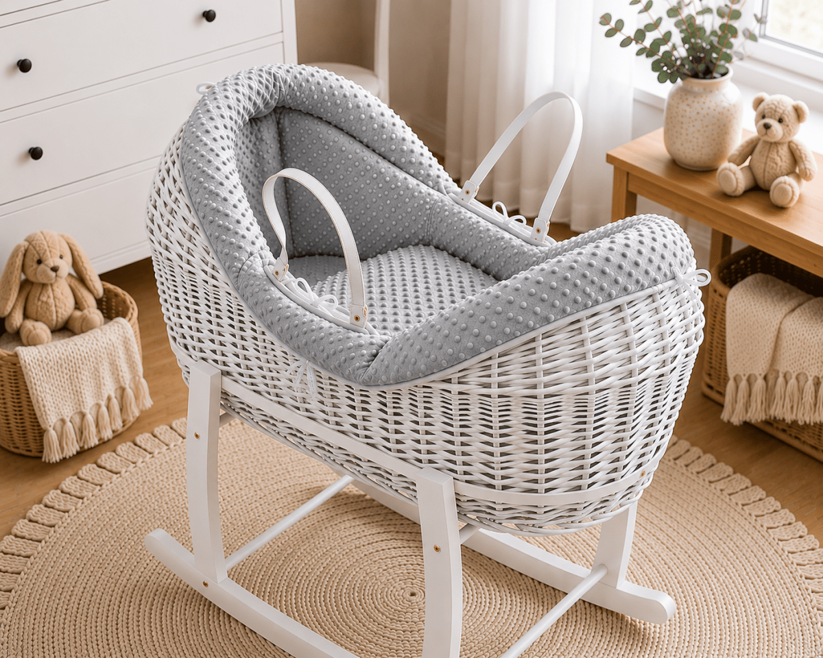 Wicker Deluxe Pod Baby Moses Basket With Stand