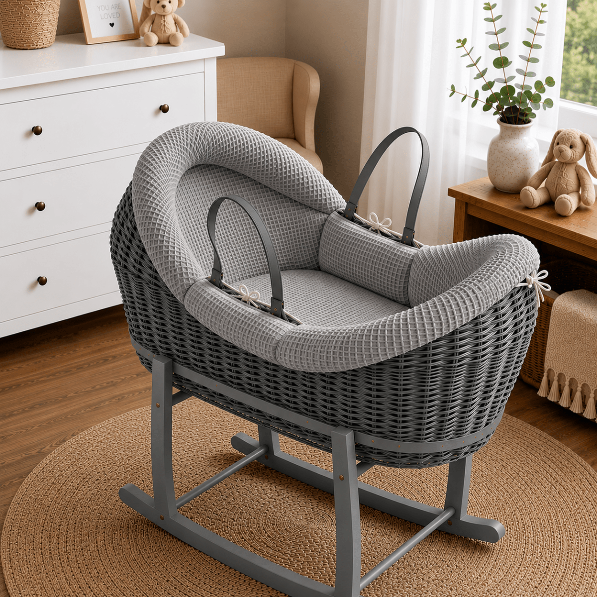 Wicker Deluxe Pod Baby Moses Basket With Stand