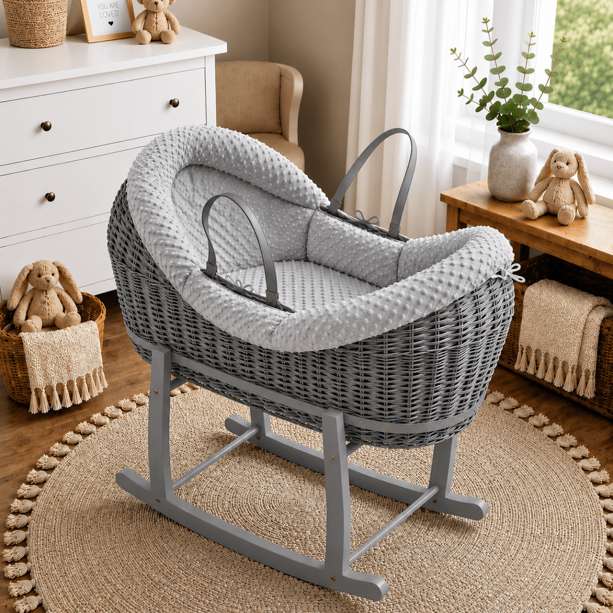 Wicker Deluxe Pod Baby Moses Basket With Stand