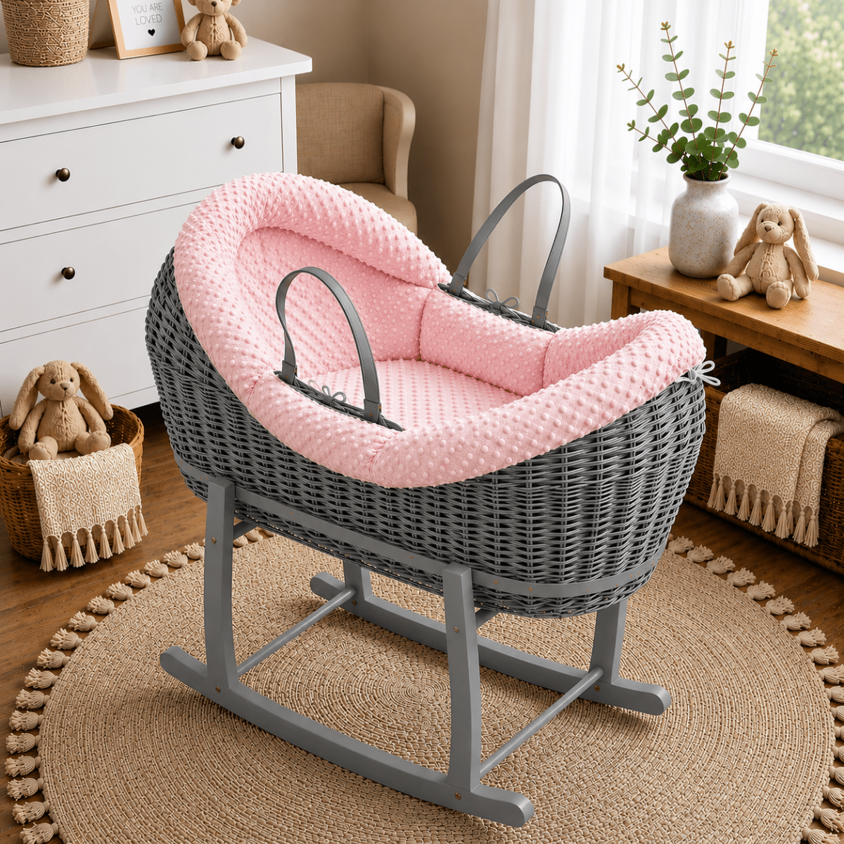 Wicker Deluxe Pod Baby Moses Basket With Stand