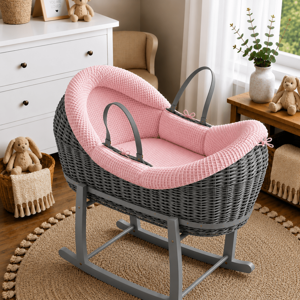 Wicker Deluxe Pod Baby Moses Basket With Stand