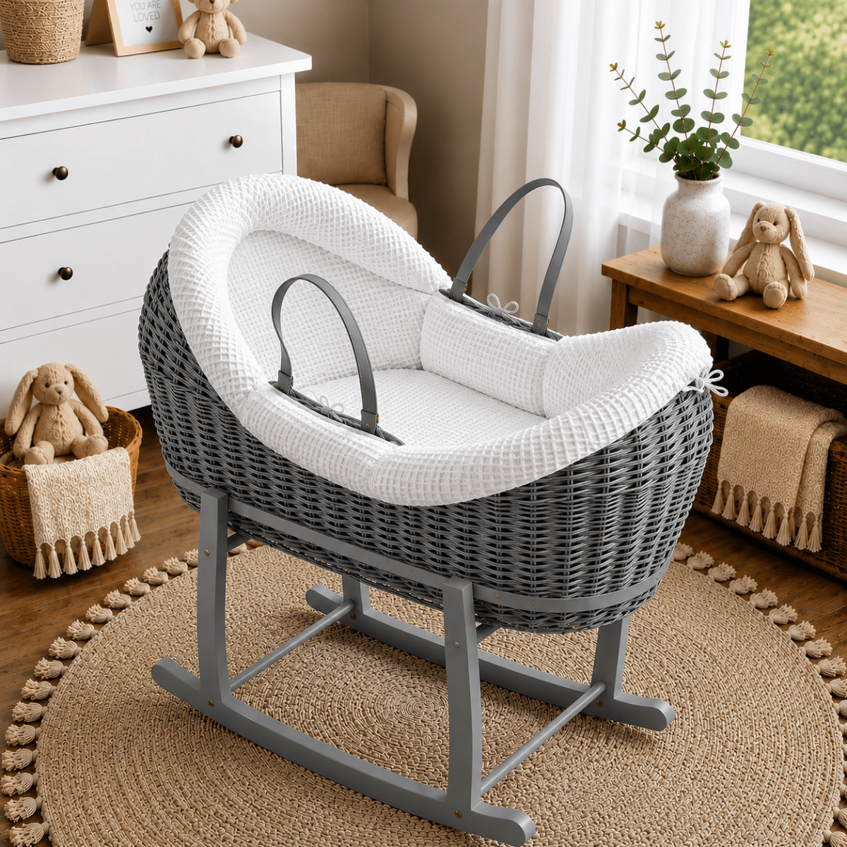 Wicker Deluxe Pod Baby Moses Basket With Stand