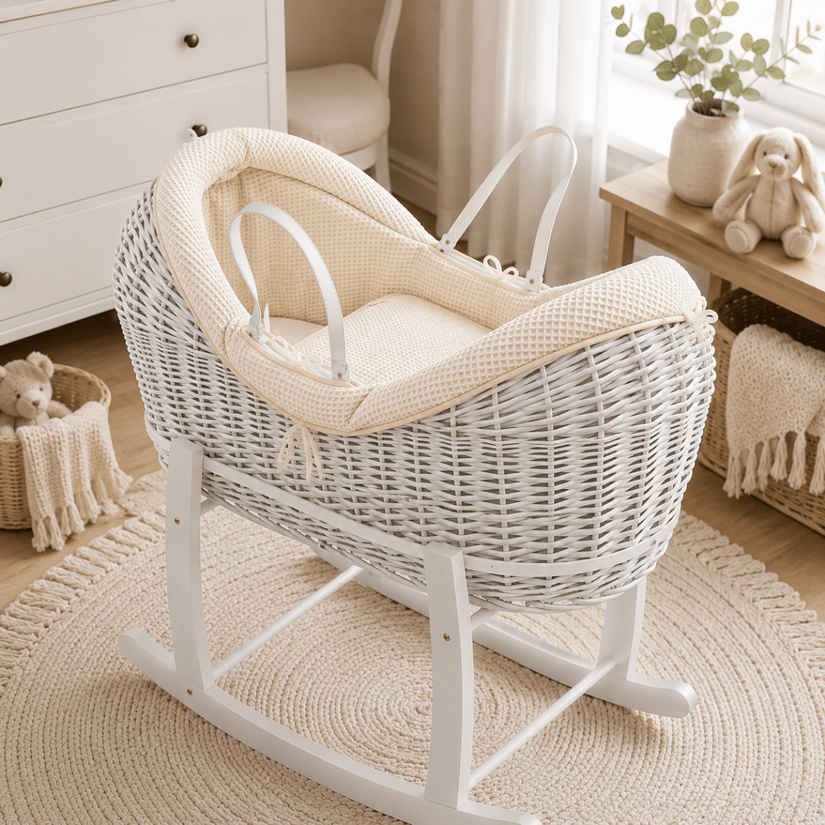 Wicker Deluxe Pod Baby Moses Basket With Stand