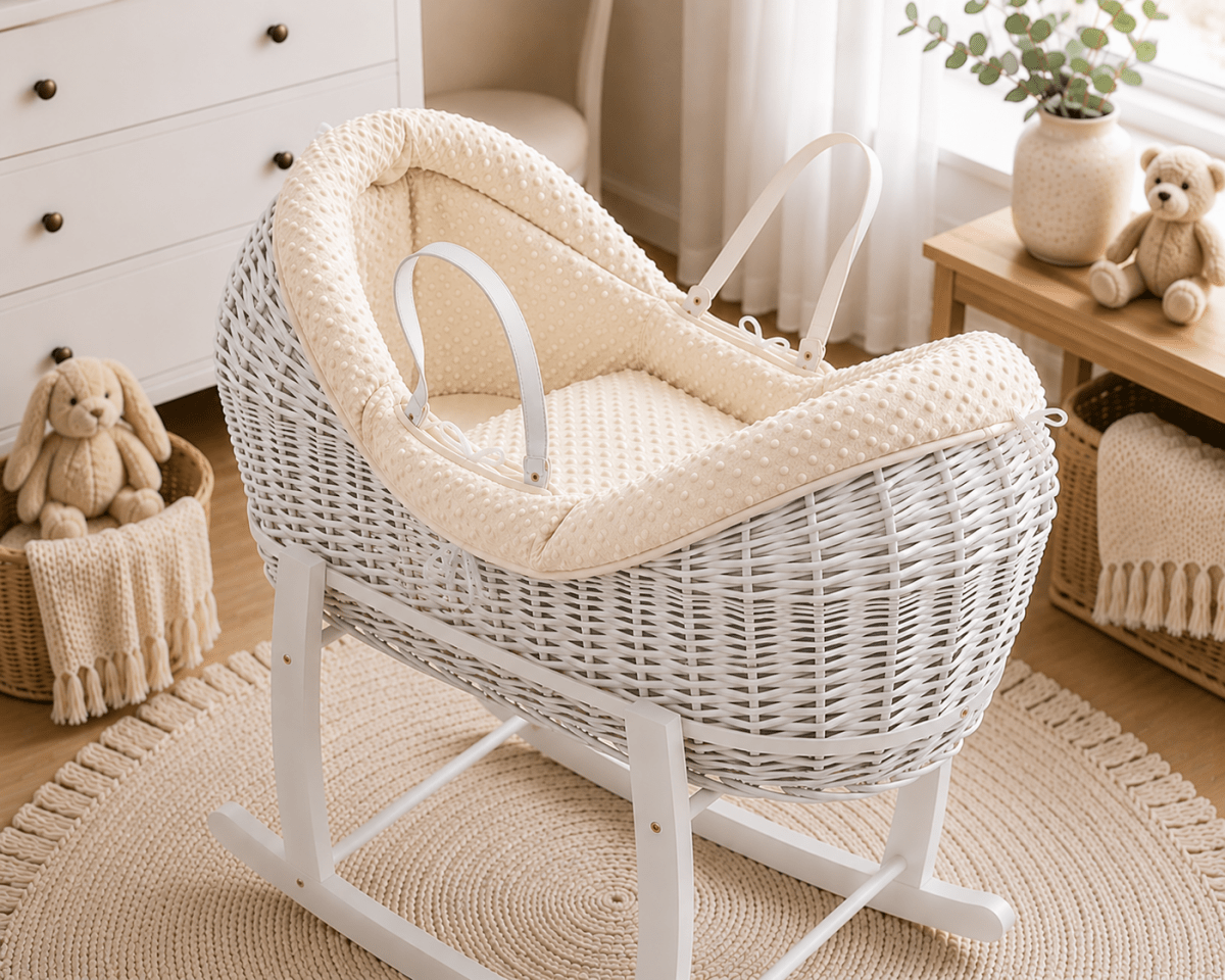 Wicker Deluxe Pod Baby Moses Basket With Stand