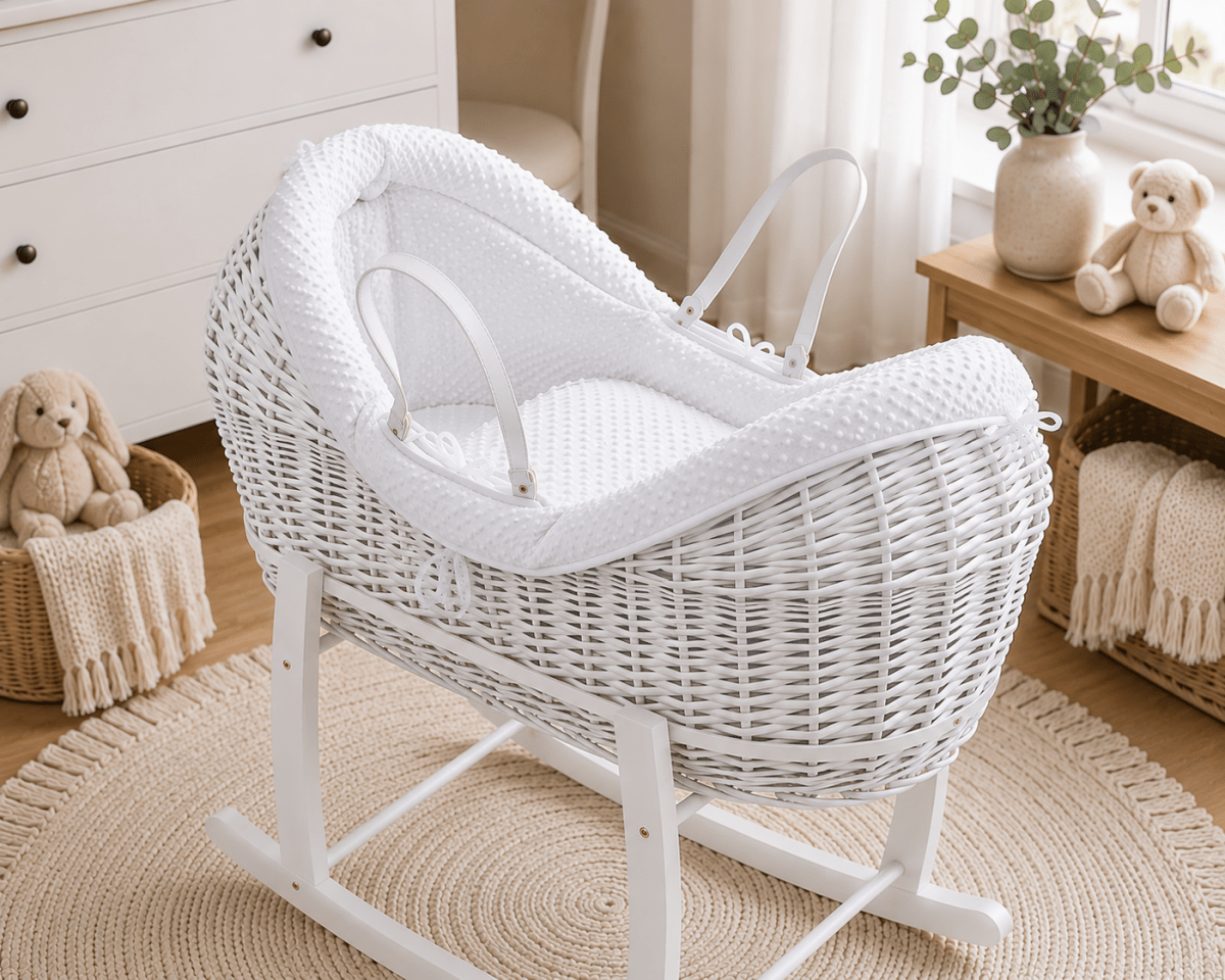 Wicker Deluxe Pod Baby Moses Basket With Stand