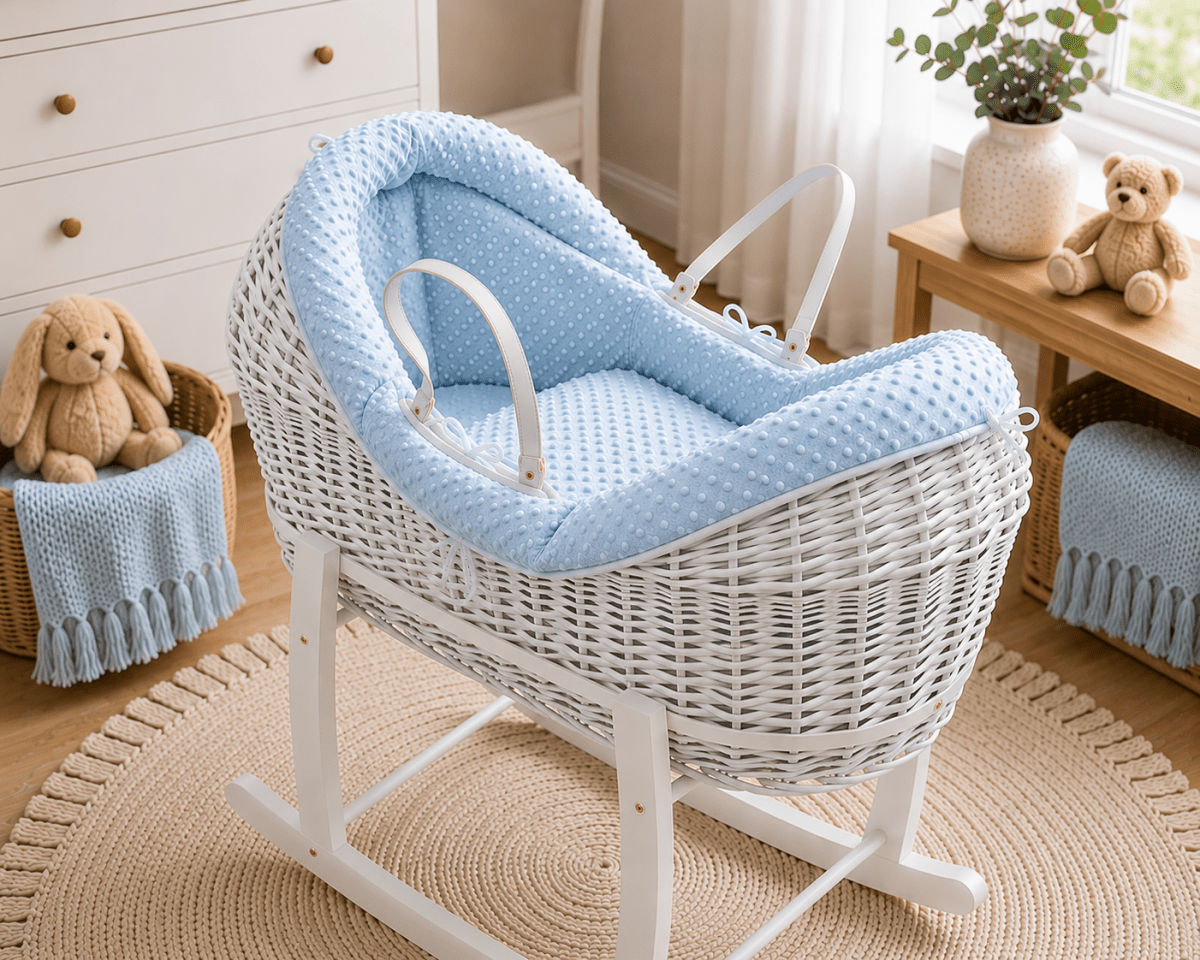 Wicker Deluxe Pod Baby Moses Basket With Stand