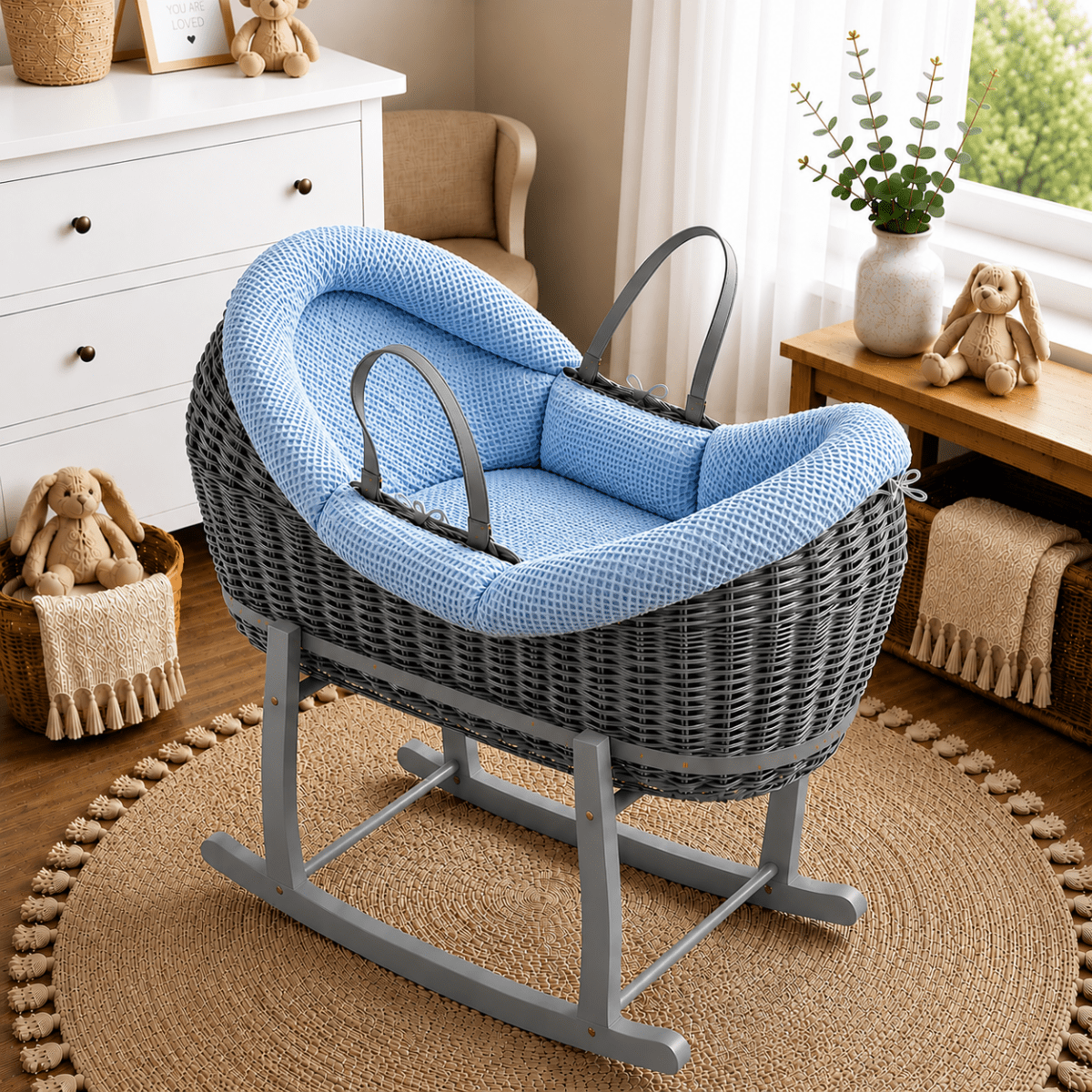 Wicker Deluxe Pod Baby Moses Basket With Stand