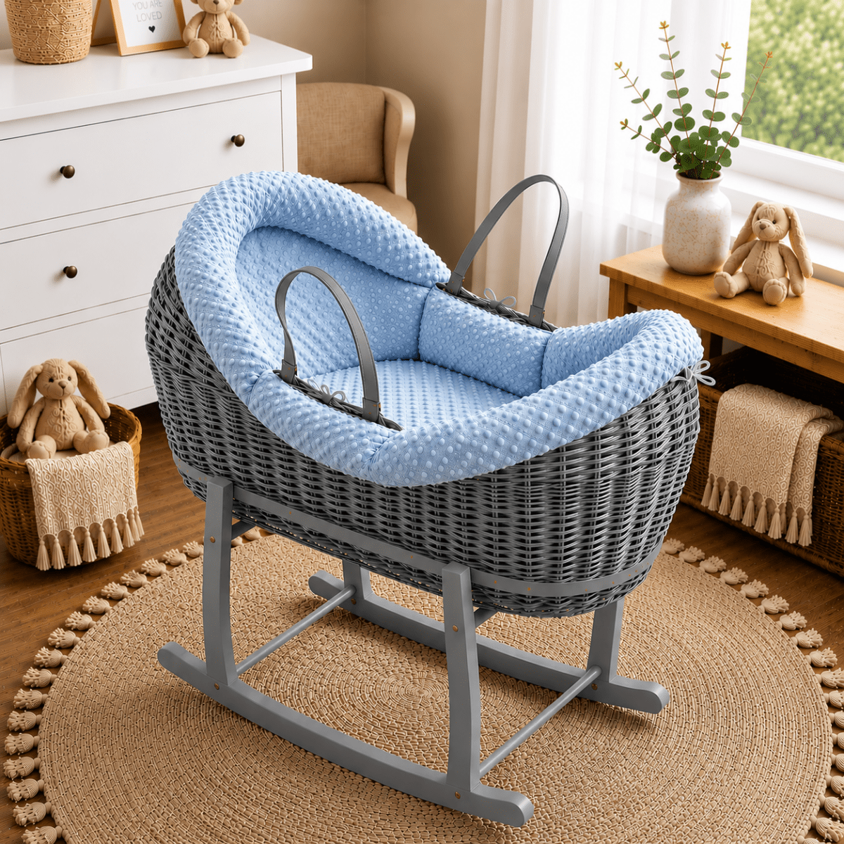 Wicker Deluxe Pod Baby Moses Basket With Stand