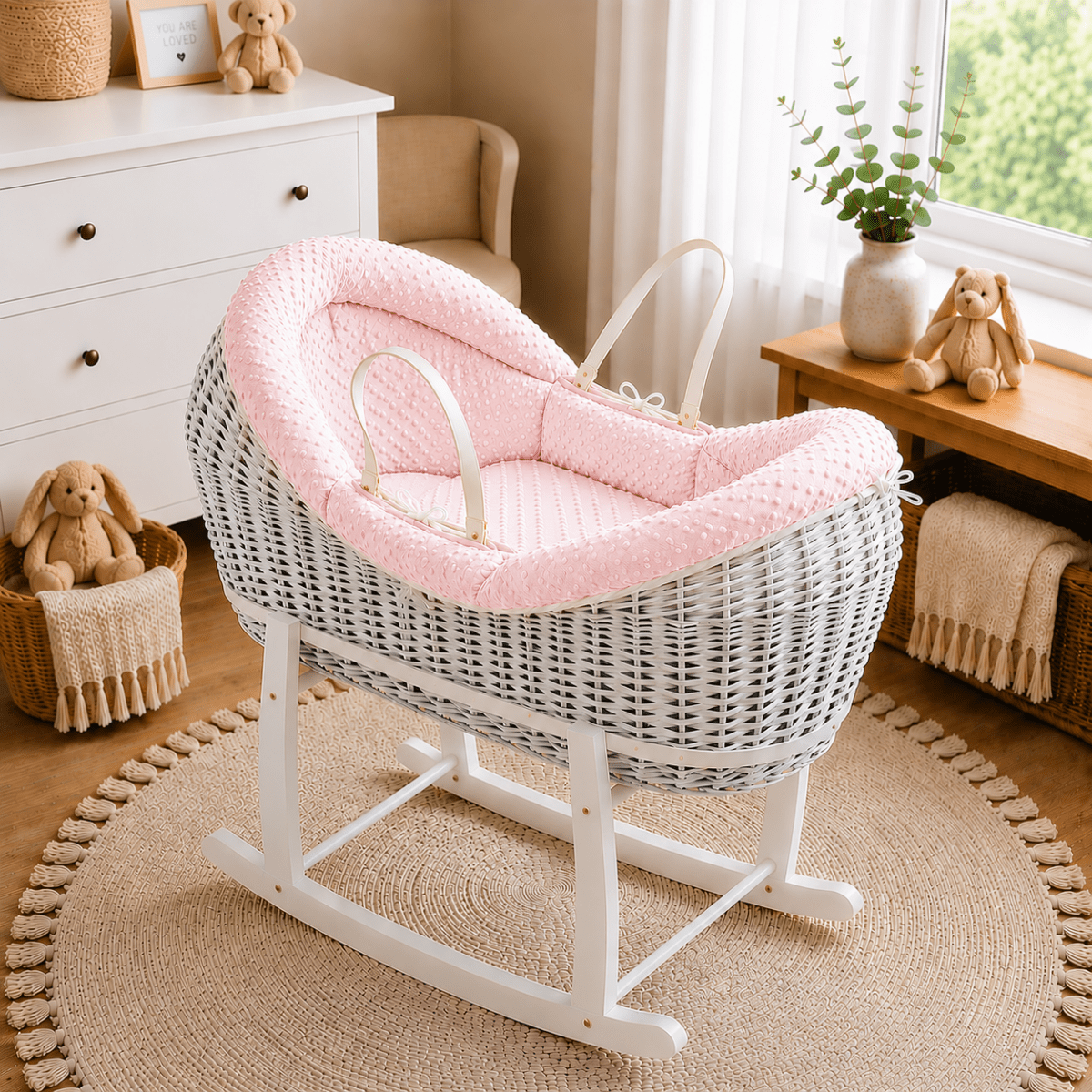 Wicker Deluxe Pod Baby Moses Basket With Stand