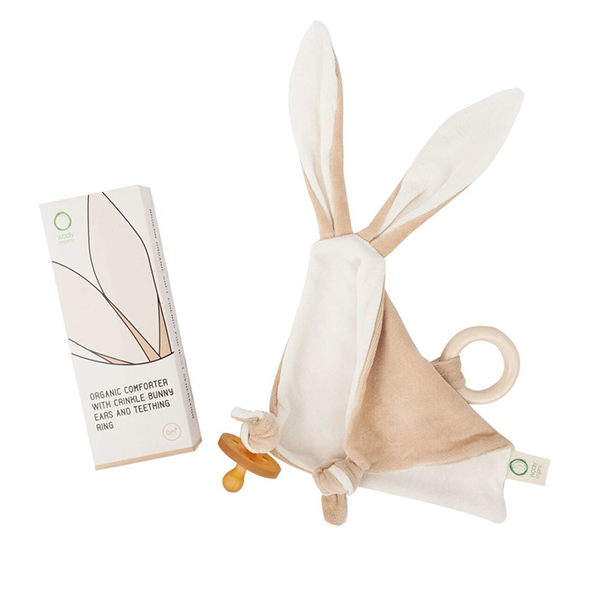 Wooly Organic Comforter with Crinkle Bunny Ears & Teething Ring