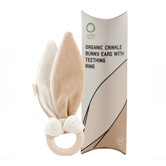 Wooly Organic Crinkle Bunny Ears with Teething Ring